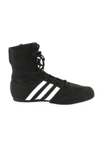 Adidas - Buty bokserskie adidas Box Hog 2 FX0561 czarne. Wysokość cholewki: przed kostkę. Zapięcie: pasek. Kolor: czarny. Materiał: tkanina, syntetyk, materiał, zamsz. Szerokość cholewki: normalna. Wzór: paski #1