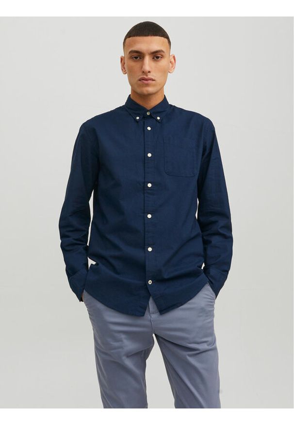 Jack & Jones Koszula 12182486 Granatowy Slim Fit. Kolor: niebieski. Materiał: bawełna