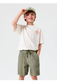 Sinsay - Szorty jeansowe z ozdobną naszywką - zielony. Kolor: zielony. Materiał: jeans. Wzór: aplikacja