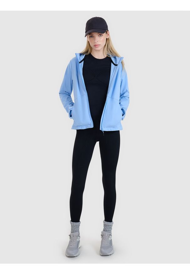 4f - 4F Kurtka softshell wiatroodporna membrana 5000 damska - granatowa XS. Typ kołnierza: kaptur. Kolor: niebieski. Materiał: softshell. Technologia: Windstopper. Sezon: zima