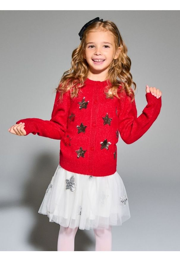 Sinsay - Sweter rozpinany z cekinowymi gwiazdkami - czerwony. Kolor: czerwony