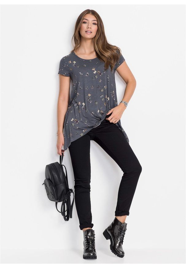 bonprix - T-shirt w motyle. Kolor: szary. Długość rękawa: krótki rękaw. Długość: krótkie