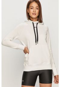 Under Armour bluza damska kolor biały z kapturem gładka. Typ kołnierza: kaptur. Kolor: biały. Materiał: dzianina. Długość rękawa: długi rękaw. Długość: długie. Wzór: gładki #1
