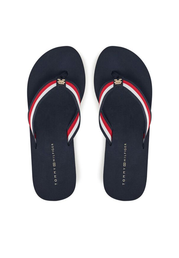 TOMMY HILFIGER - Tommy Hilfiger Japonki Th Corporate Wedge Beach Sandal FW0FW08520 Granatowy. Kolor: niebieski. Materiał: materiał