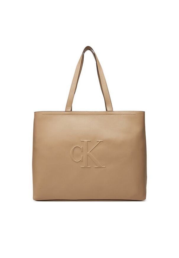 Calvin Klein Jeans Torebka Sculpted Slim Tote34 LV04K3070G Beżowy. Kolor: beżowy. Materiał: skórzane