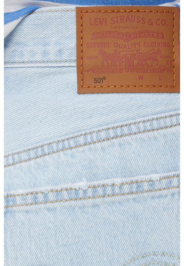 Levi's® - Levi's szorty jeansowe damskie gładkie high waist. Okazja: na spotkanie biznesowe, na co dzień. Stan: podwyższony. Kolor: niebieski. Materiał: jeans. Wzór: gładki. Styl: casual, biznesowy
