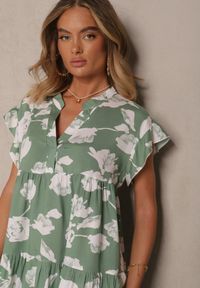Renee - Zielona Sukienka z Bawełny Ozdobiona Kwiatami Liranea. Okazja: na co dzień. Kolor: zielony. Materiał: bawełna. Wzór: aplikacja, kwiaty. Styl: klasyczny, elegancki, casual #5