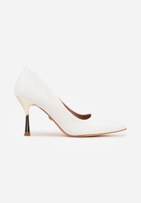 Renee - Białe Szpilki VICES ze Skórzaną Wkładką i Metalicznym Obcasem Nesslisa. Kolor: biały. Materiał: skóra. Obcas: na obcasie. Styl: elegancki, wizytowy. Wysokość obcasa: średni #1