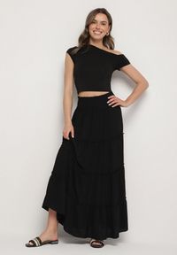 Born2be - Czarna Spódnica o Rozkloszowanym Kroju z Falbankami i Gumką w Talii Dovinala. Okazja: na co dzień. Kolor: czarny. Styl: klasyczny, elegancki, casual #4
