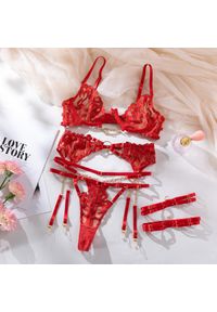 Intica - Komplet bielizny koronkowej z wycięciami Lone. Kolor: czerwony. Materiał: koronka. Wzór: koronka #1