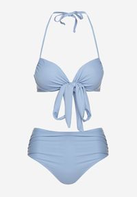 Renee - Jasnoniebieskie Bikini Wiązany Biustonosz i Majtki Typu Figi Fevarelia. Stan: podwyższony. Kolor: niebieski. Wzór: haft