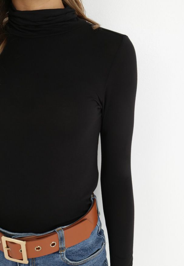 Born2be - Czarny Golf Dere. Typ kołnierza: golf. Kolor: czarny. Materiał: skóra. Długość rękawa: długi rękaw. Długość: długie. Wzór: aplikacja, gładki, jednolity. Sezon: jesień