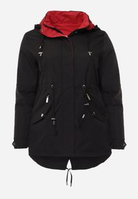 Born2be - Czarno-Czerwona Dwustronna Kurtka Przejściowa w Stylu Parki z Kapturem Tidala. Okazja: na co dzień. Typ kołnierza: kaptur. Kolekcja: plus size. Kolor: czarny. Materiał: poliester, jeans, materiał. Wzór: aplikacja. Styl: casual, klasyczny #8