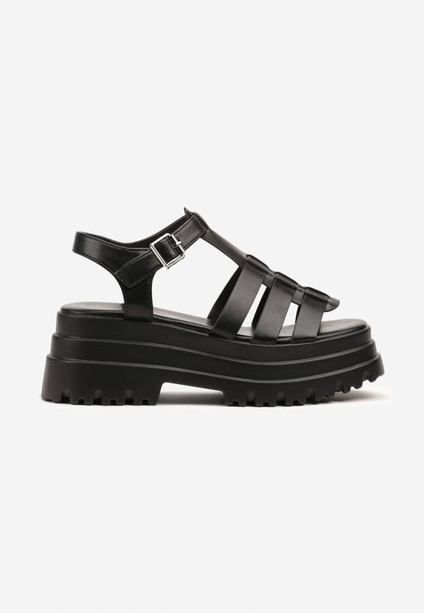 Born2be - Czarne Sandały Gladiatorki na Grubej Podeszwie Beliane. Okazja: na co dzień. Zapięcie: pasek. Kolor: czarny. Materiał: jeans. Obcas: na platformie. Styl: klasyczny, casual, elegancki