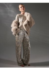 Sinsay - Cekinowe spodnie wide leg - srebrny. Kolor: srebrny
