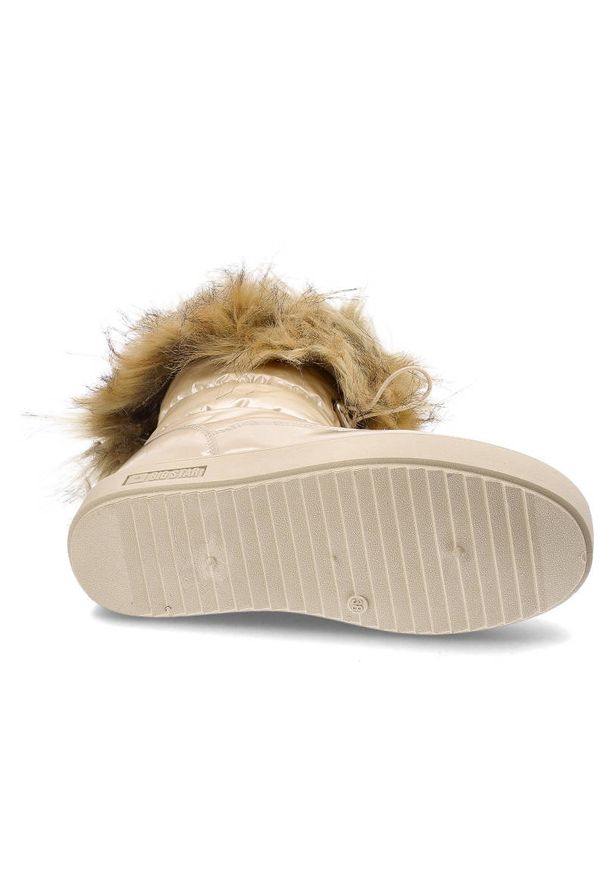 Big-Star - Beżowe Śniegowce Big Star Damskie Zimowe Buty. Kolor: beżowy. Materiał: futro, syntetyk, skóra ekologiczna. Szerokość cholewki: normalna. Wzór: aplikacja. Sezon: zima