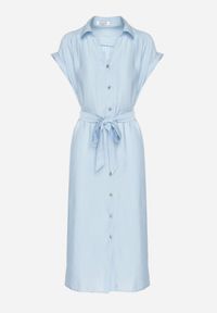 Born2be - Niebieska Wiskozowa Sukienka Koszulowa z Paskiem Rinaruna. Okazja: na co dzień. Kolor: niebieski. Materiał: wiskoza. Typ sukienki: koszulowe. Styl: casual, elegancki #5