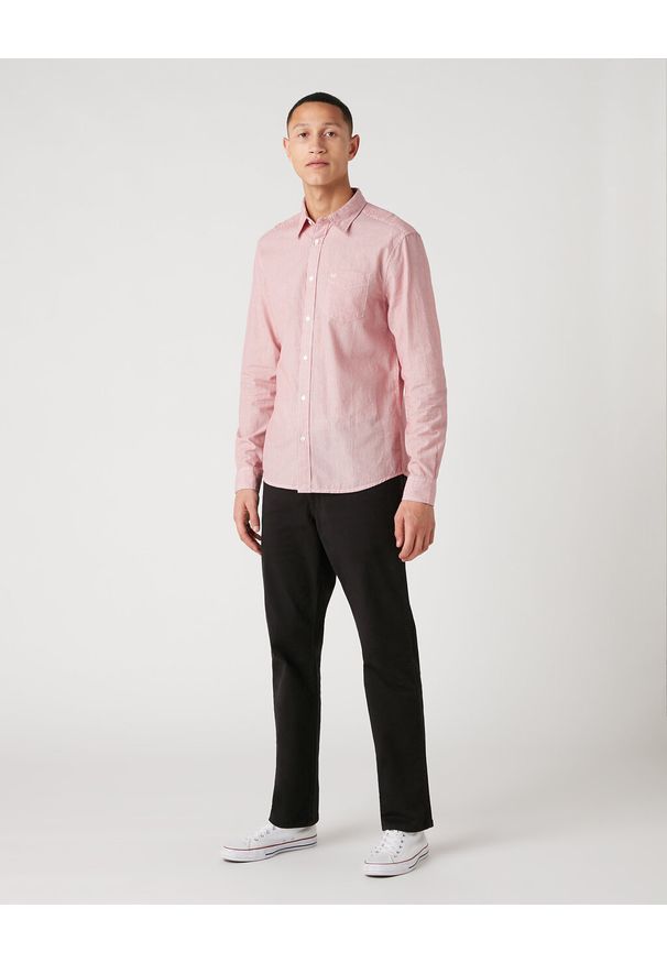 Wrangler - WRANGLER LS 1PKT MĘSKA KOSZULA W PASKI DŁUGI RĘKAW SHIRT RED W5A14MX47 112129958. Długość rękawa: długi rękaw. Długość: długie. Wzór: paski