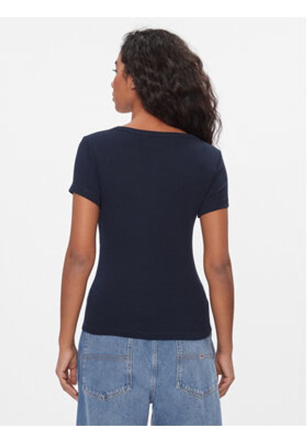 Tommy Jeans T-Shirt Tjw Slim Essential Rib V Ss DW0DW17385 Granatowy Slim Fit. Kolor: niebieski. Materiał: bawełna
