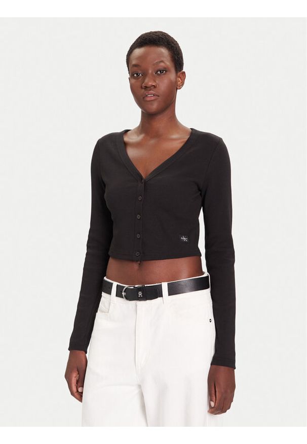 Calvin Klein Jeans Kardigan LV047C204G Czarny Regular Fit. Kolor: czarny. Materiał: bawełna