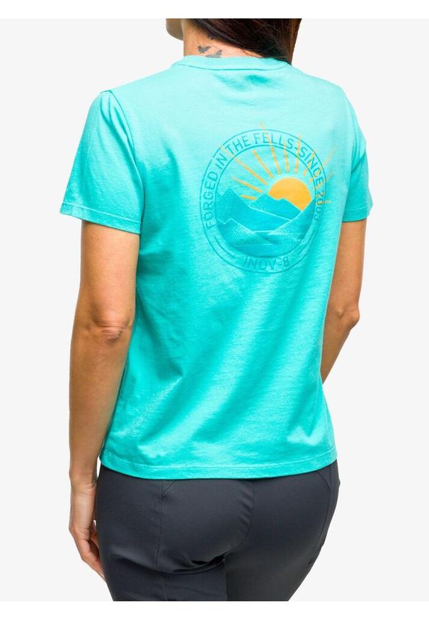 Koszulka z nadrukiem damska Inov-8 Graphic Tee SS '2003'. Kolor: zielony. Wzór: nadruk
