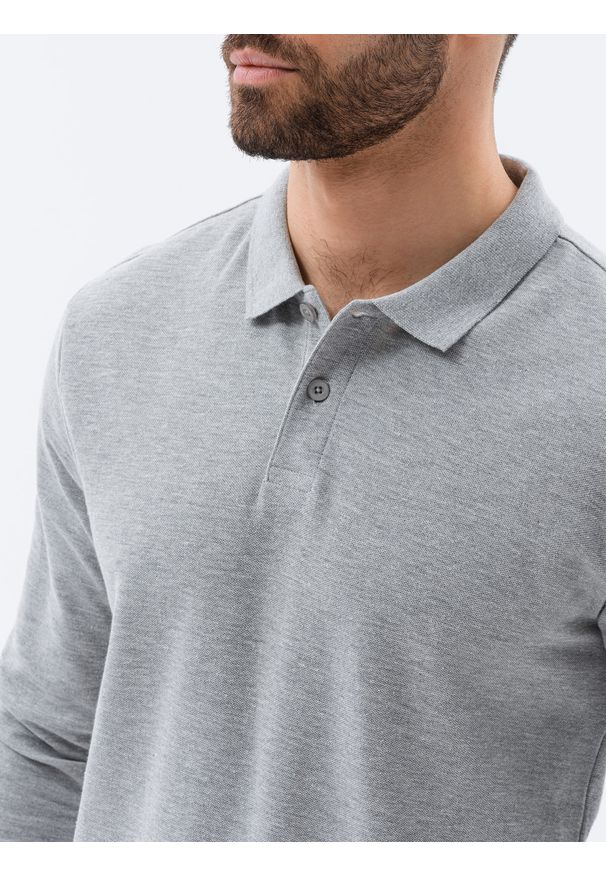 Ombre Clothing - Longsleeve męski bez nadruku L132 - szary melanż - XXL. Typ kołnierza: polo. Kolor: szary. Materiał: bawełna, materiał, jeans. Długość rękawa: długi rękaw. Wzór: melanż