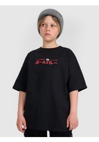 4f - 4F T-shirt oversize z nadrukiem chłopięcy - czarny 122 (6-7 lat). Okazja: na co dzień. Kolor: czarny. Materiał: bawełna, jersey, materiał, dzianina. Wzór: nadruk. Sezon: lato. Styl: klasyczny, sportowy, casual