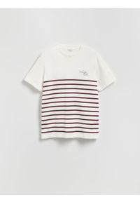 Reserved - T-shirt regular w paski - złamana biel. Materiał: bawełna, dzianina. Wzór: paski