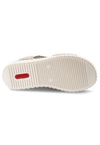 Sandały damskie Rieker, cholewka z materiału tekstylnego wsuwany fason na platformie, kolorowe, 69284-90. Materiał: materiał. Wzór: kolorowy. Obcas: na platformie #5