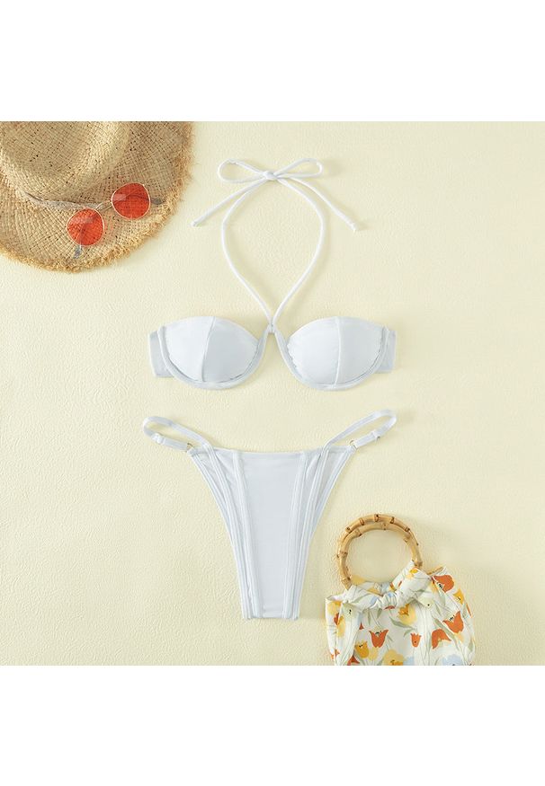 Intica - Bikini na szyję z regulowanymi zapięciami plażowe Corene. Kolor: biały. Materiał: materiał