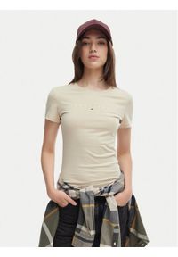 Tommy Jeans T-Shirt DW0DW18398 Beżowy jasny Slim Fit. Kolor: beżowy. Materiał: bawełna #1