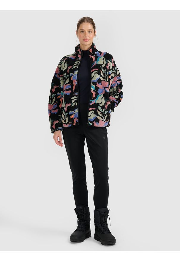 4f - 4F Polar sherpa ze stójką oversize damski - multikolor M. Typ kołnierza: kołnierzyk stójkowy. Kolekcja: plus size. Kolor: wielokolorowy. Materiał: polar. Sezon: zima