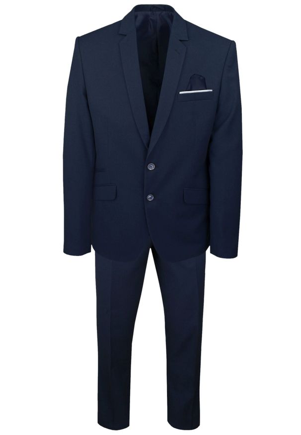 Męski, Taliowany Garnitur (Wesele, Studniówka) - Casino - Granat. Materiał: poliester, wiskoza