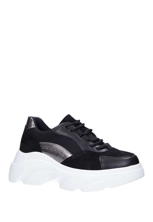 Casu - Czarne buty sportowe sneakersy sznurowane casu. Kolor: czarny, wielokolorowy