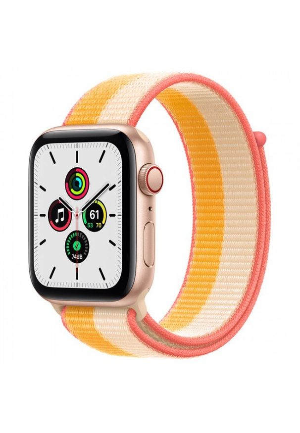 APPLE - Smartwatch Apple Watch SE GPS+Cellular 40mm aluminium, złoty | żółto biała opaska sportowa. Rodzaj zegarka: smartwatch. Kolor: złoty, biały, wielokolorowy, żółty. Styl: sportowy