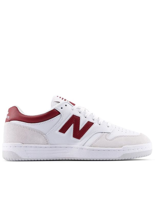 Buty unisex New Balance BB480LIR - białe. Okazja: na co dzień. Kolor: biały. Materiał: materiał, syntetyk, skóra. Szerokość cholewki: normalna. Sport: turystyka piesza