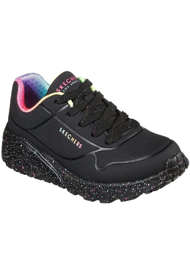 skechers - Buty do chodzenia dla dzieci Skechers Uno Lite Rainbow Speckle. Okazja: na co dzień. Zapięcie: sznurówki. Kolor: czarny, wielokolorowy. Materiał: materiał, syntetyk. Szerokość cholewki: normalna. Model: Skechers Sport. Sport: turystyka piesza