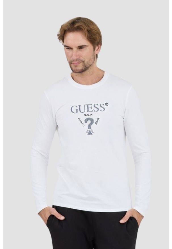 Guess - GUESS Biały męski longsleeve Ls Cn, Rozmiar XL. Kolor: biały. Materiał: bawełna. Długość rękawa: długi rękaw. Długość: długie