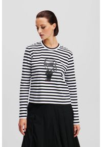 Karl Lagerfeld - KARL LAGERFELD Czarny damski lonsgleeve Ikon Print Stripe, Rozmiar S. Kolor: czarny. Materiał: materiał. Długość rękawa: długi rękaw. Wzór: nadruk. Styl: elegancki