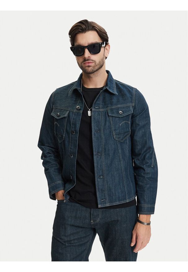 G-Star RAW - G-Star Raw Kurtka jeansowa 3D Dart D28418-E358 Granatowy Regular Fit. Kolor: niebieski. Materiał: bawełna