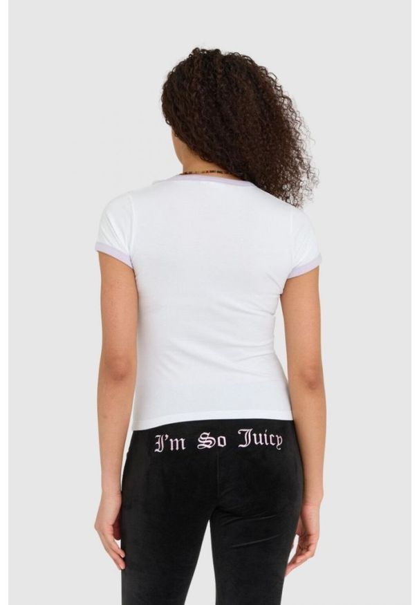 Juicy Couture - JUICY COUTURE Biały t-shirt damski z wisienkami slim. Kolor: biały