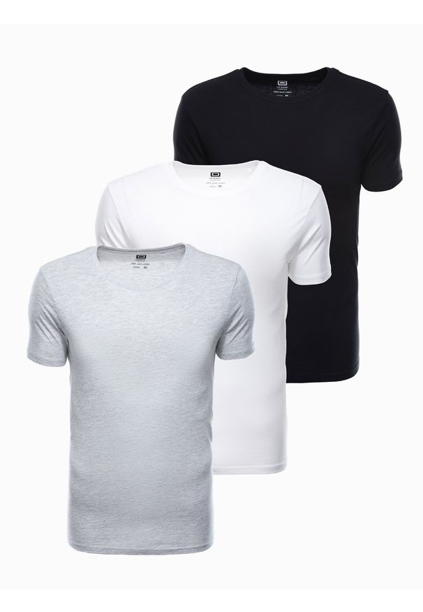 Ombre Clothing - Zestaw koszulek bawełnianych 3-pak - mix V2 Z30 - XXL. Kolor: szary. Materiał: bawełna. Wzór: melanż