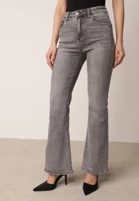 Born2be - Szare Jeansy Dzwony z Regularnym Stanem z Bawełną i Domieszką Wiskozy Peigenia. Okazja: do pracy, na co dzień. Kolor: szary. Sezon: lato. Styl: retro, klasyczny, casual, wizytowy #1