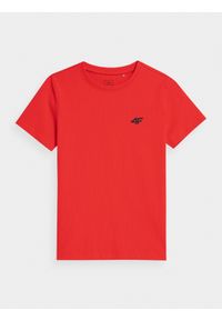 4F JUNIOR - T-shirt gładki chłopięcy. Kolor: czerwony. Materiał: bawełna. Wzór: gładki