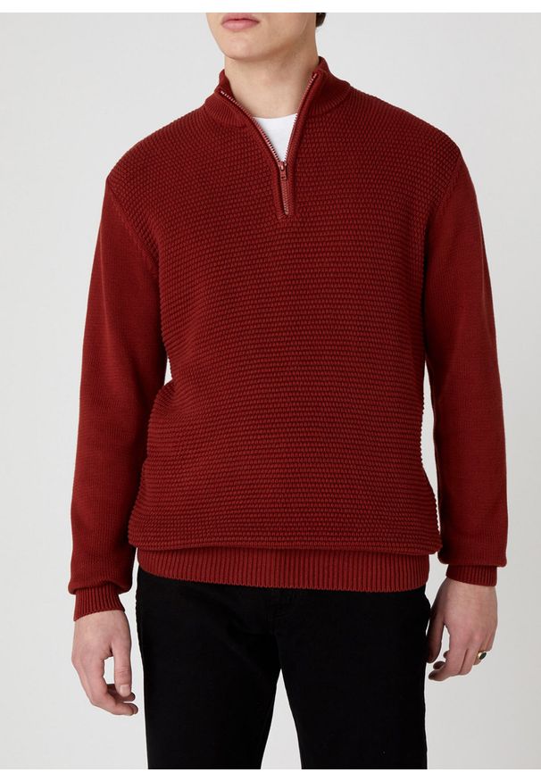 Wrangler - MĘSKI SWETER WRANGLER HALF ZIP KNIT RUSSET BROWN W8B4QOXMA 112132390