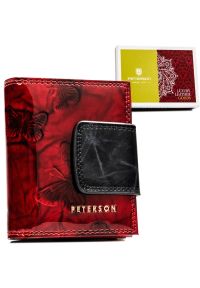 Portfel skórzany Peterson PTN 42329-BF czerwony. Kolor: czerwony. Materiał: skóra. Wzór: aplikacja