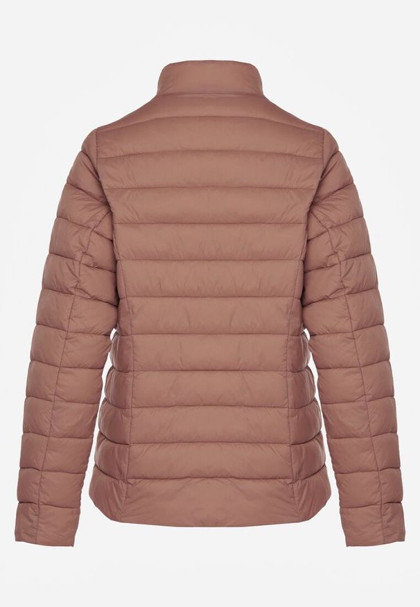 Renee - Beżowa Casualowa Kurtka Ozdobiona Pikowaniem Nelionea. Okazja: na co dzień. Kolor: beżowy. Materiał: jeans. Wzór: aplikacja. Styl: casual