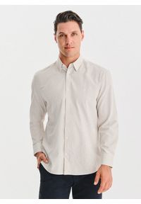 Pako Lorente - PAKO LORENTE - Beżowa koszula męska w paski. Kolor: beżowy. Materiał: bawełna, poliester. Długość: długie. Wzór: paski. Sezon: jesień #1