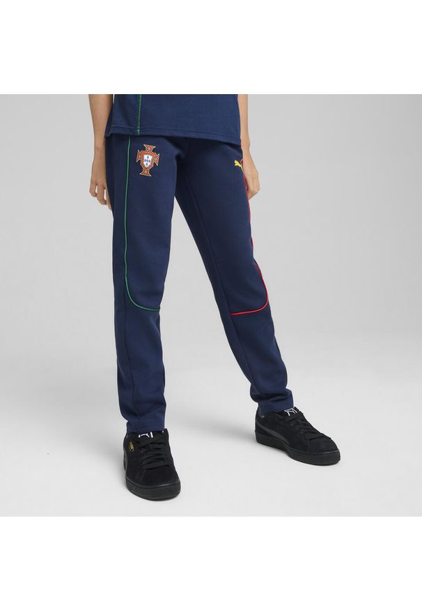 Puma - Młodzieżowe spodnie Portugalia Casuals PUMA Persian Blue Sunny Yellow. Kolor: niebieski, wielokolorowy, żółty. Materiał: dresówka. Sport: piłka nożna