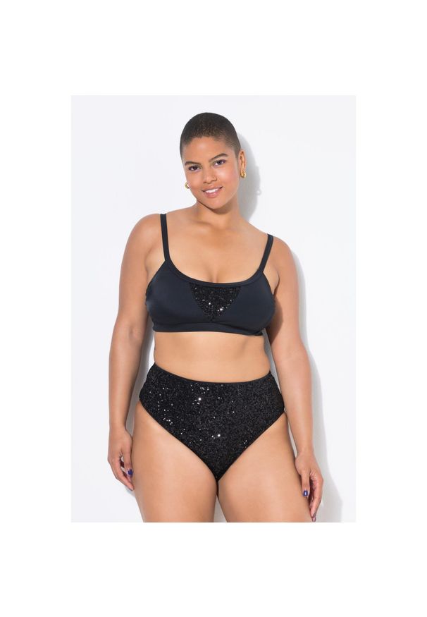 ULLA POPKEN - Damski Top bikini miękkie miseczki cekiny. Kolekcja: plus size. Kolor: szary, wielokolorowy, czarny. Materiał: poliester, poliamid, materiał, elastan